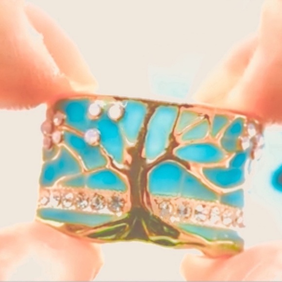 NIB 18k Gold Fire Opal and enamel tree of life Cherry blossom ring - Picture 13 of 16